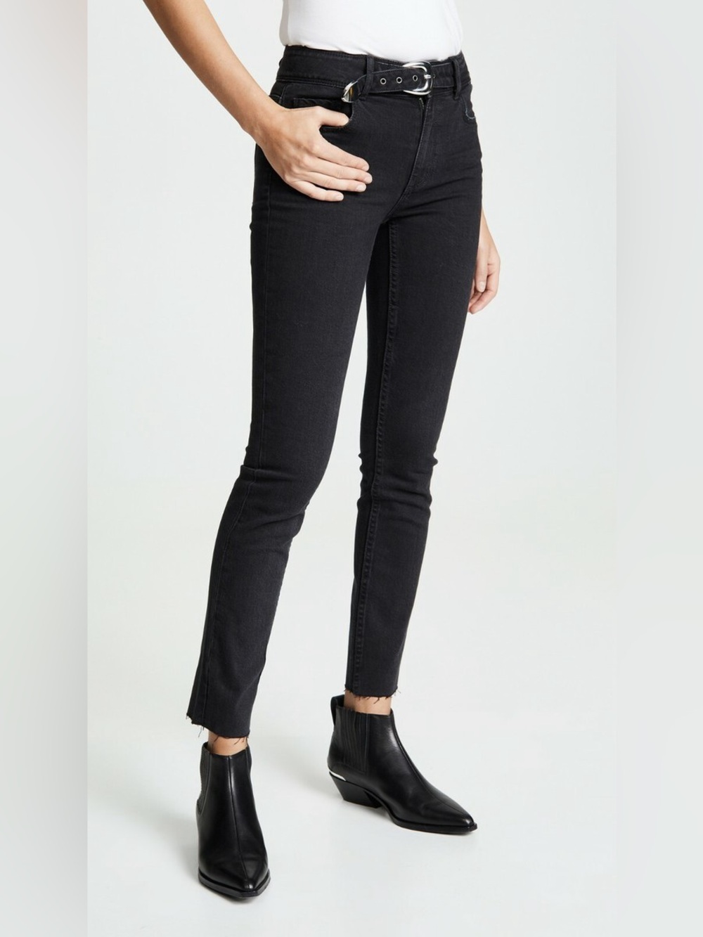 PAIGE Hoxton Belted High-Rise Skinny Ankle Peg Jean Riot Black Casual Women’s 24